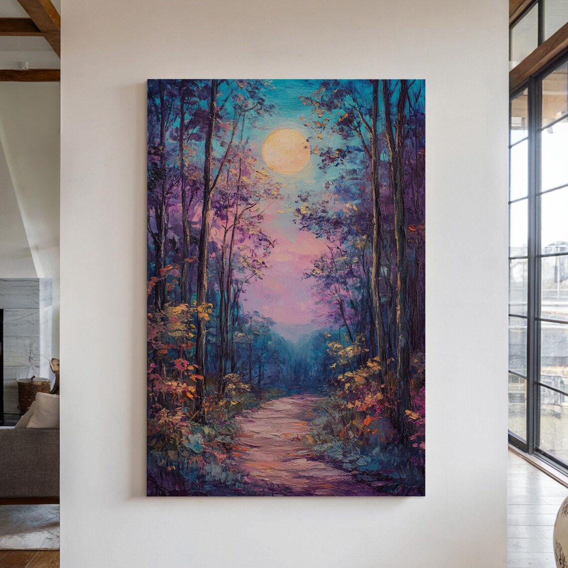 Moonlit Forest Path Wall Art Print, Woodland Scene