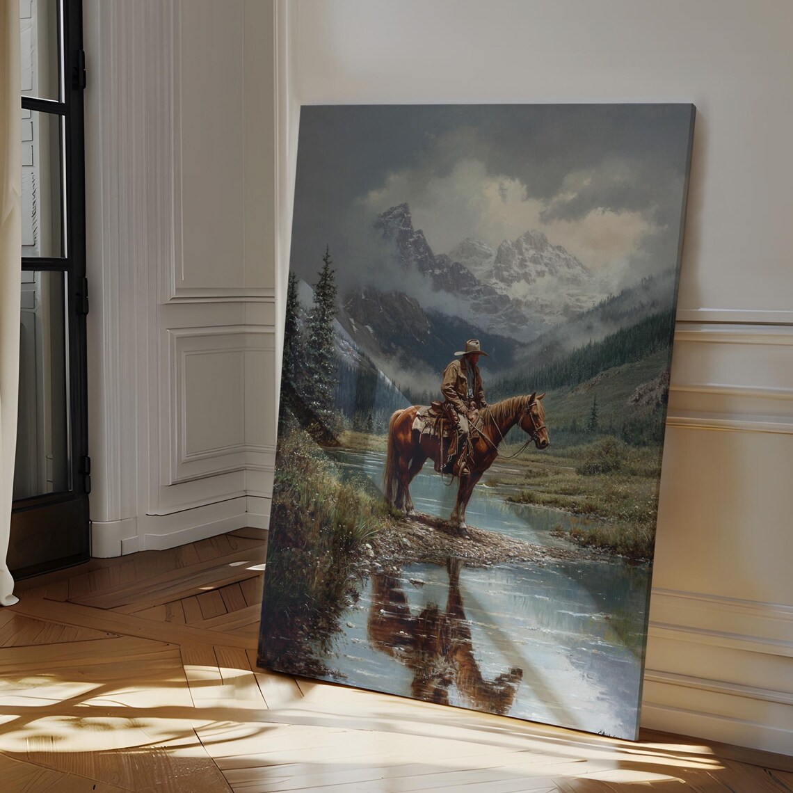 Cowboy Mountain Western Horseback Rider, Art Print
