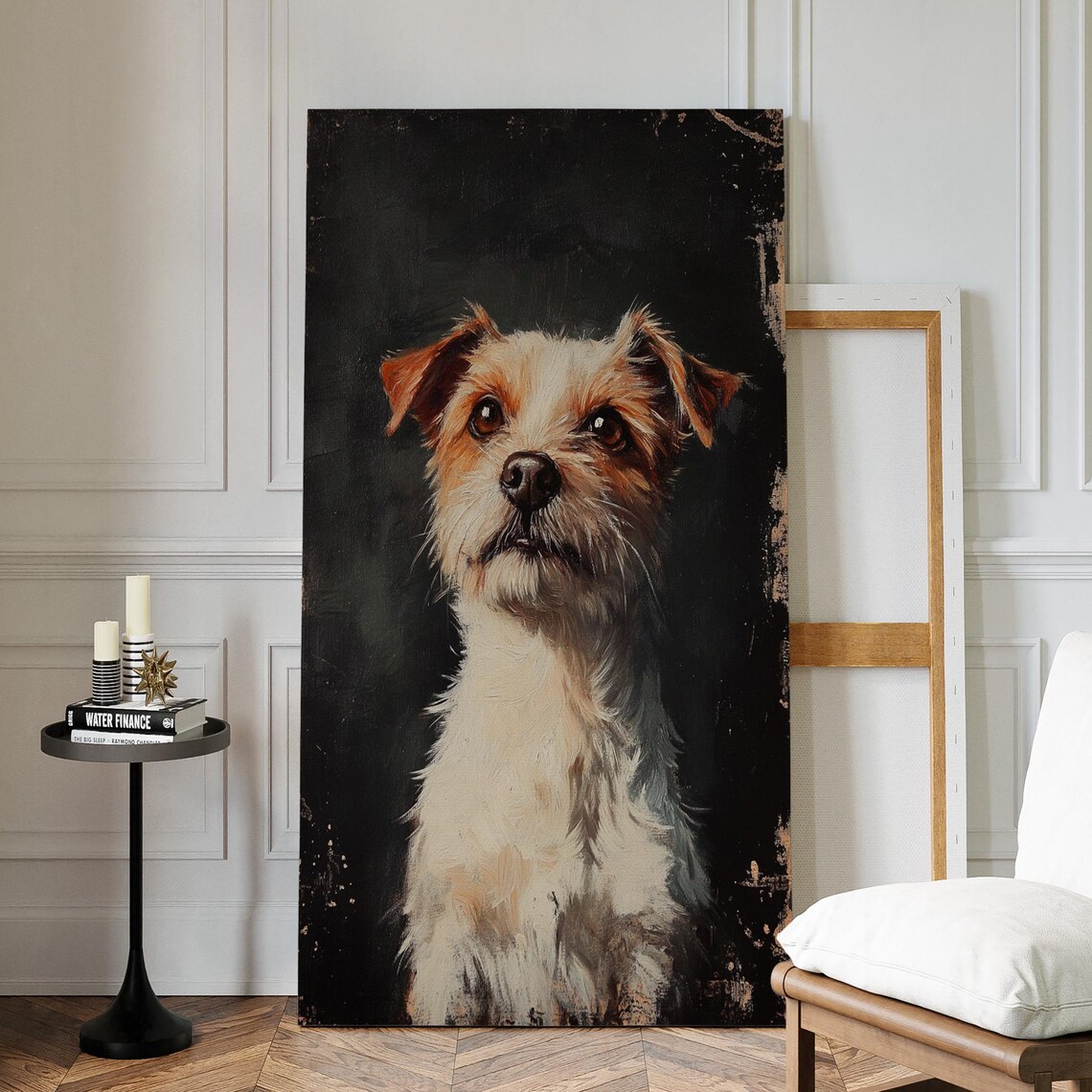 Rustic Terrier Portrait Vintage Oil Painting Style Farmhouse Poster