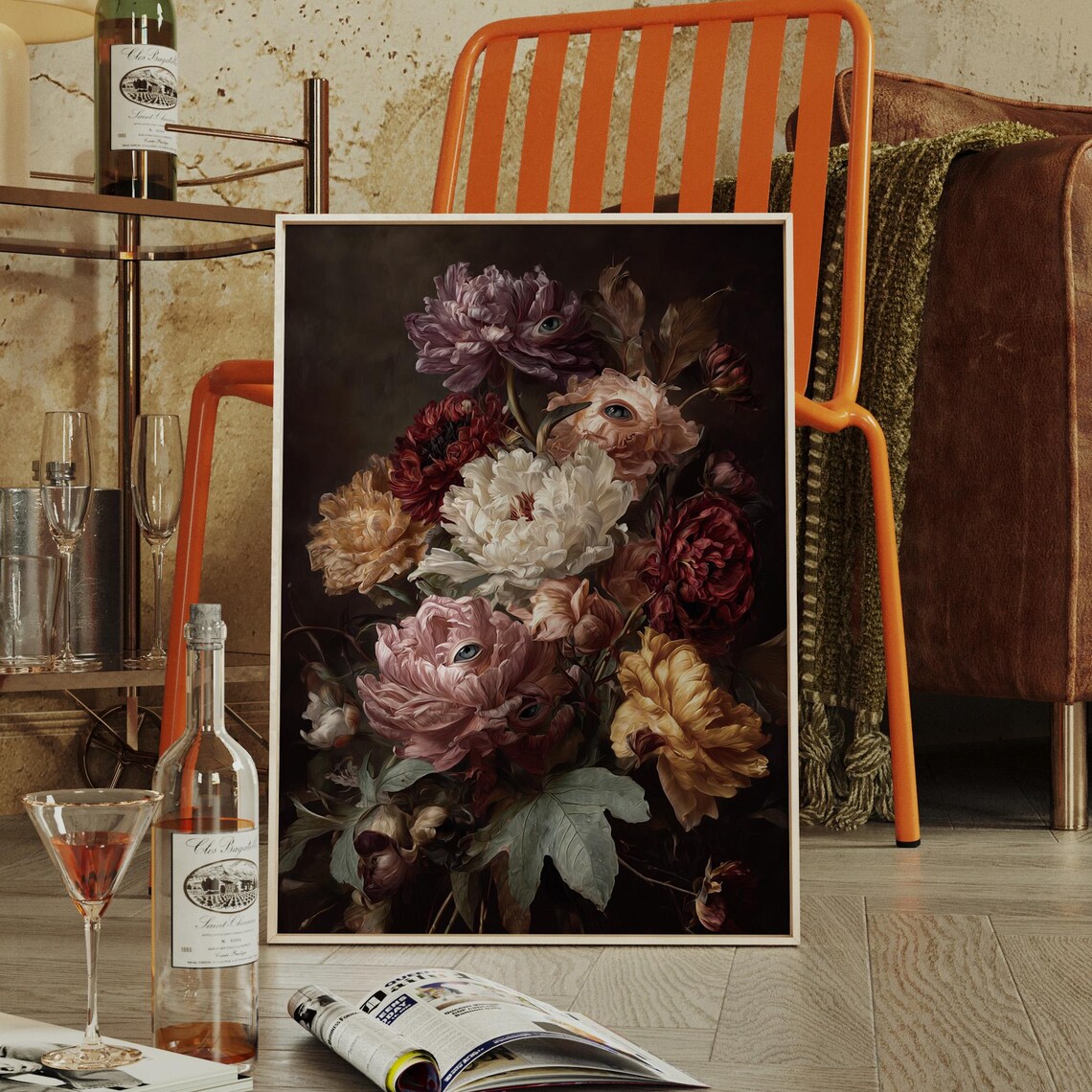 Surreal Bouquet of Peonies with Watching Eyes Dark Floral Poster