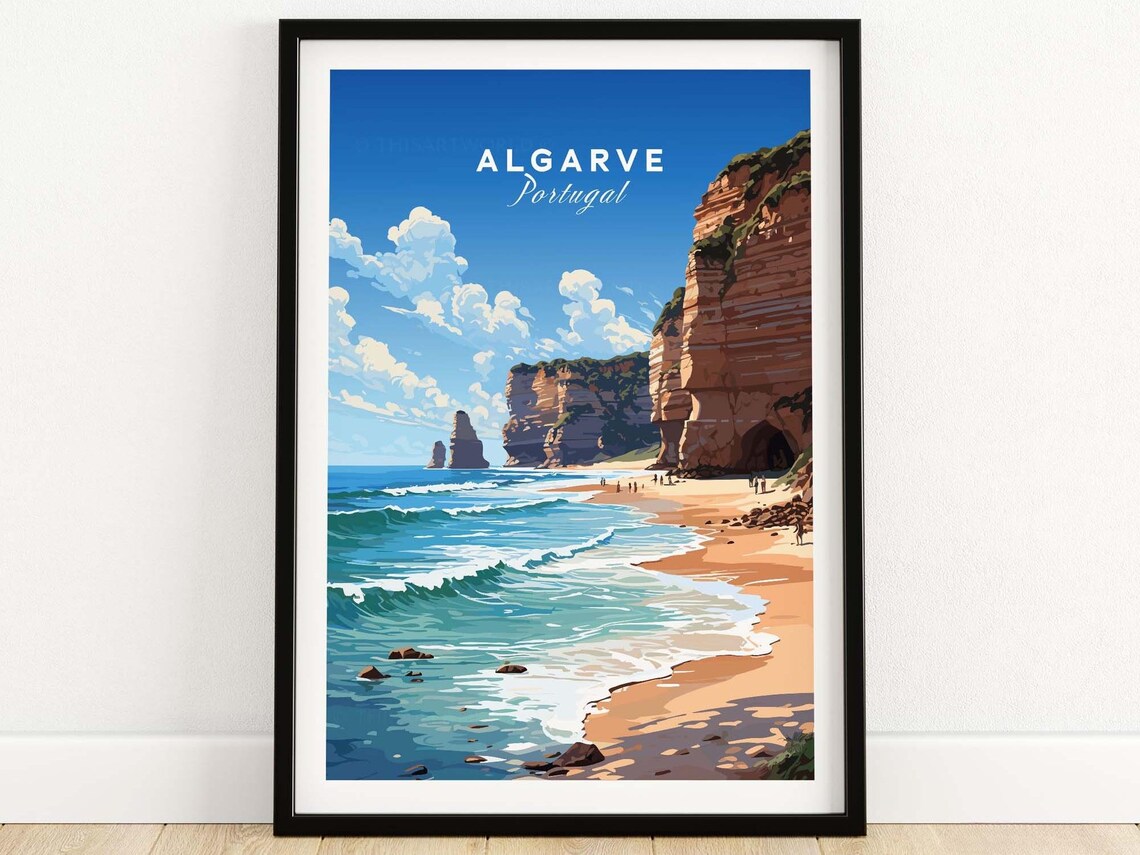 Vibrant Algarve Portugal Golden Beach Red Cliffs Ocean Poster
