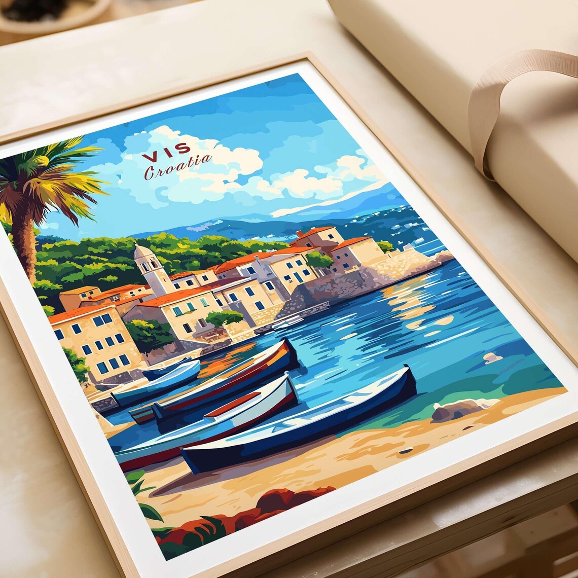 Vis Croatia Island Village Harbor Colorful Boats Coastal Poster - Image 4