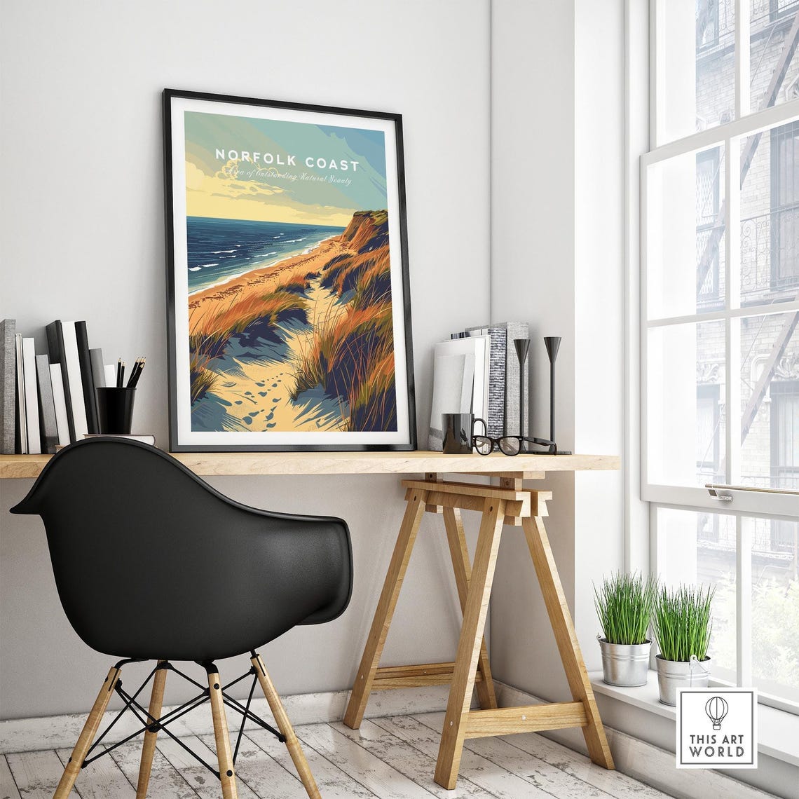 Retro Norfolk Coast England Beach Dunes Sunset Cliffs Poster - Image 4