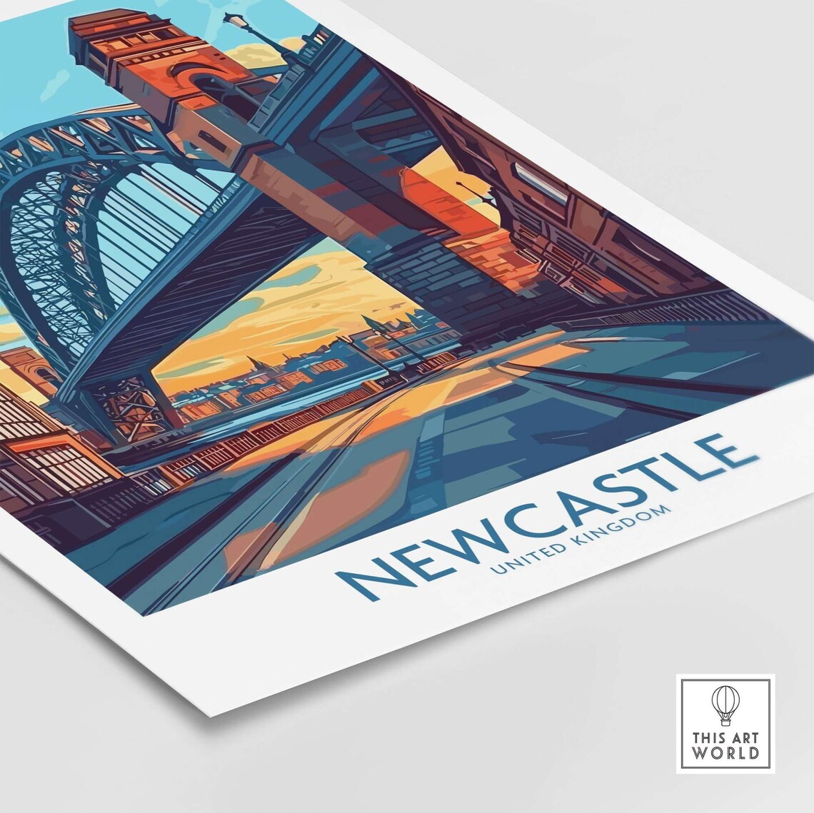 Newcastle UK Tyne Bridge Golden Sunset Quayside Travel Poster - Image 4
