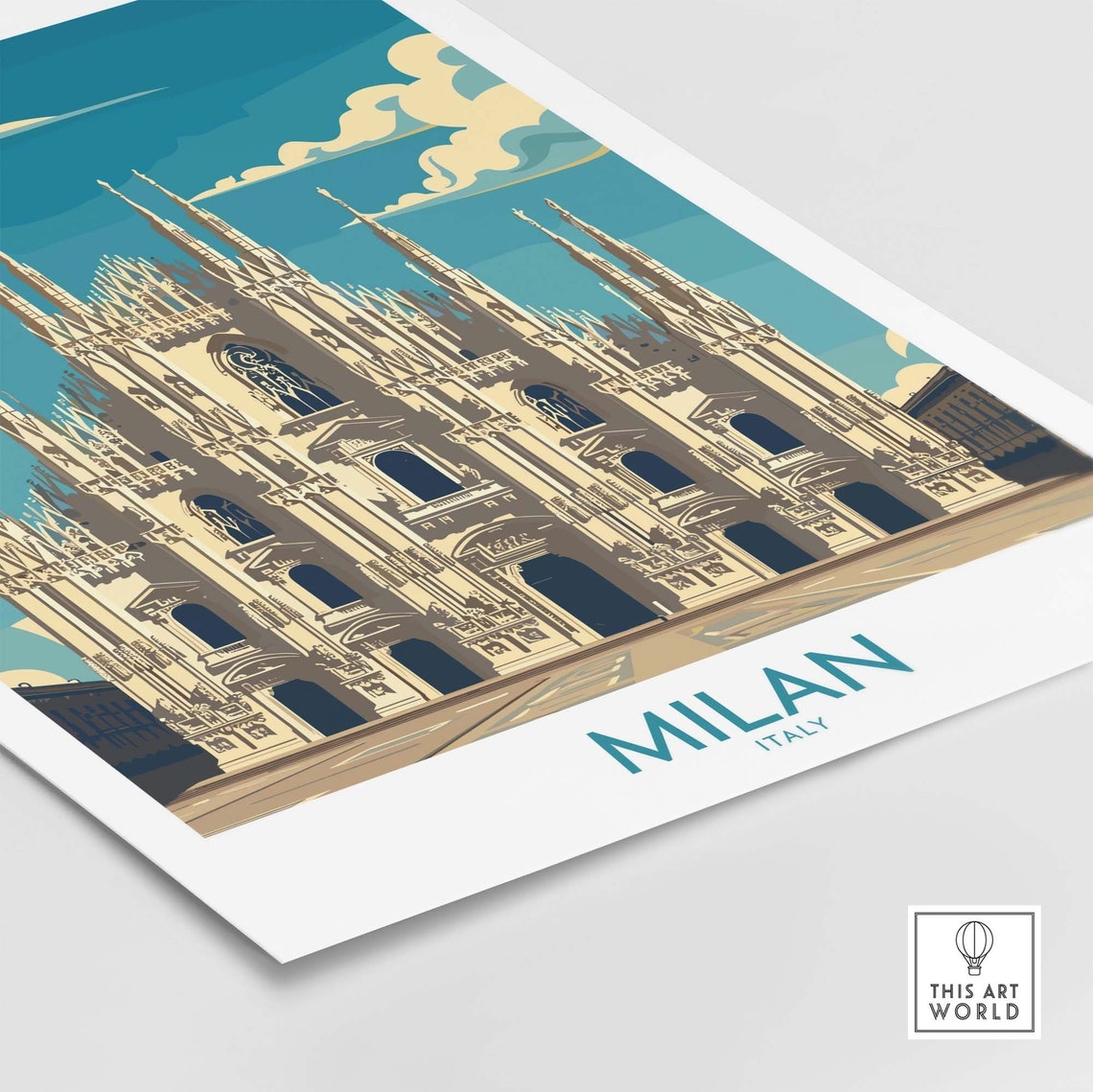 Milan Italy Duomo Cathedral Gothic Spires Blue Sky Architecture Poster - Image 4