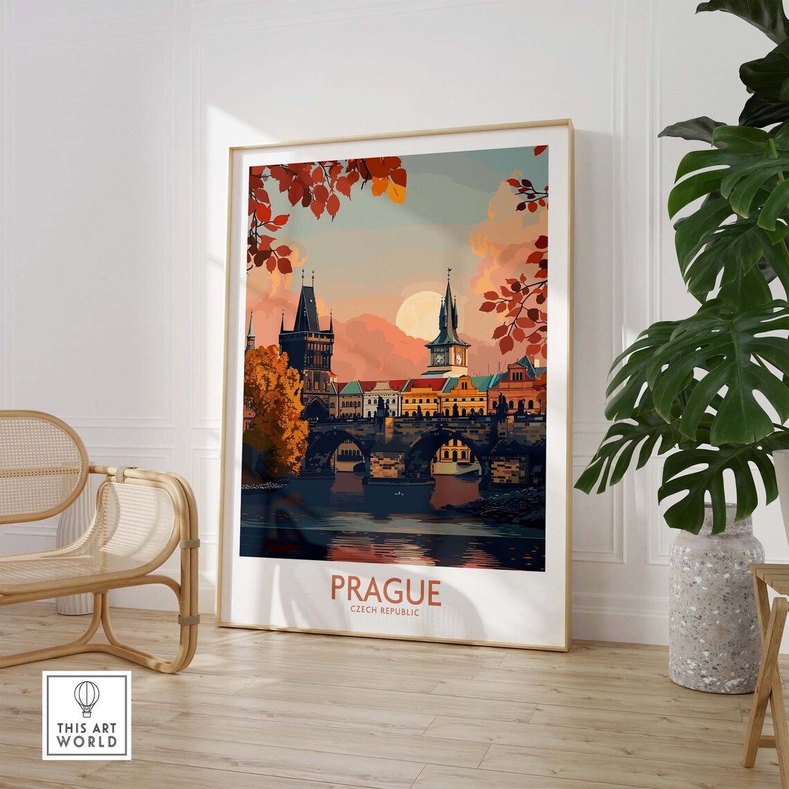 Prague Czech Republic Autumn River Bridge Old Town Sunset Poster - Image 3