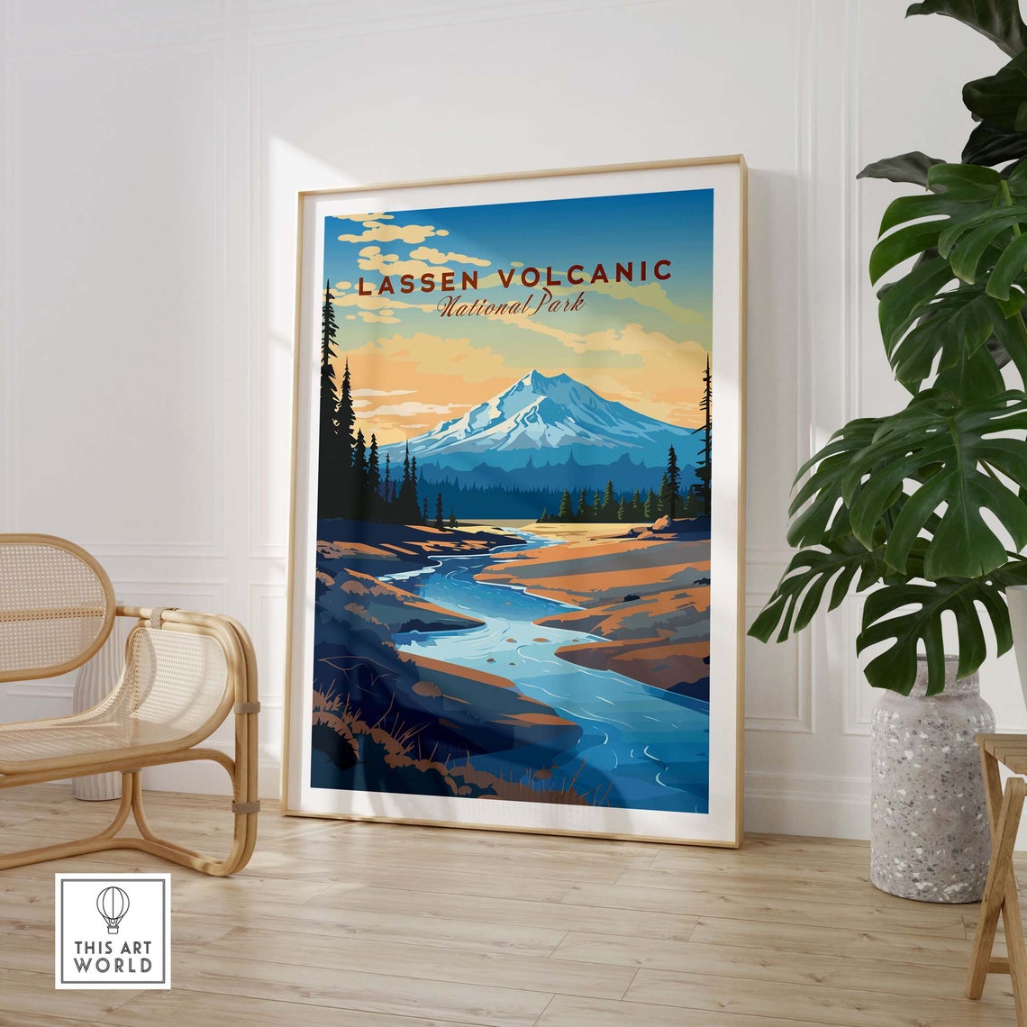 Lassen Volcanic National Park Snow Mountain River Pines Travel Poster - Image 3