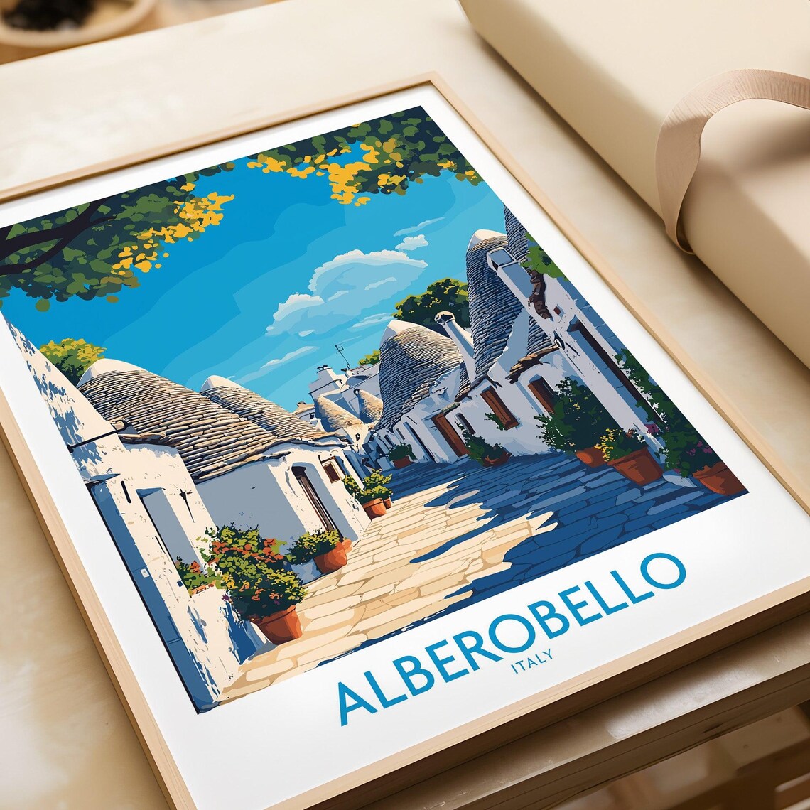 Alberobello Italy Trulli Houses Cobblestone Street Travel Poster