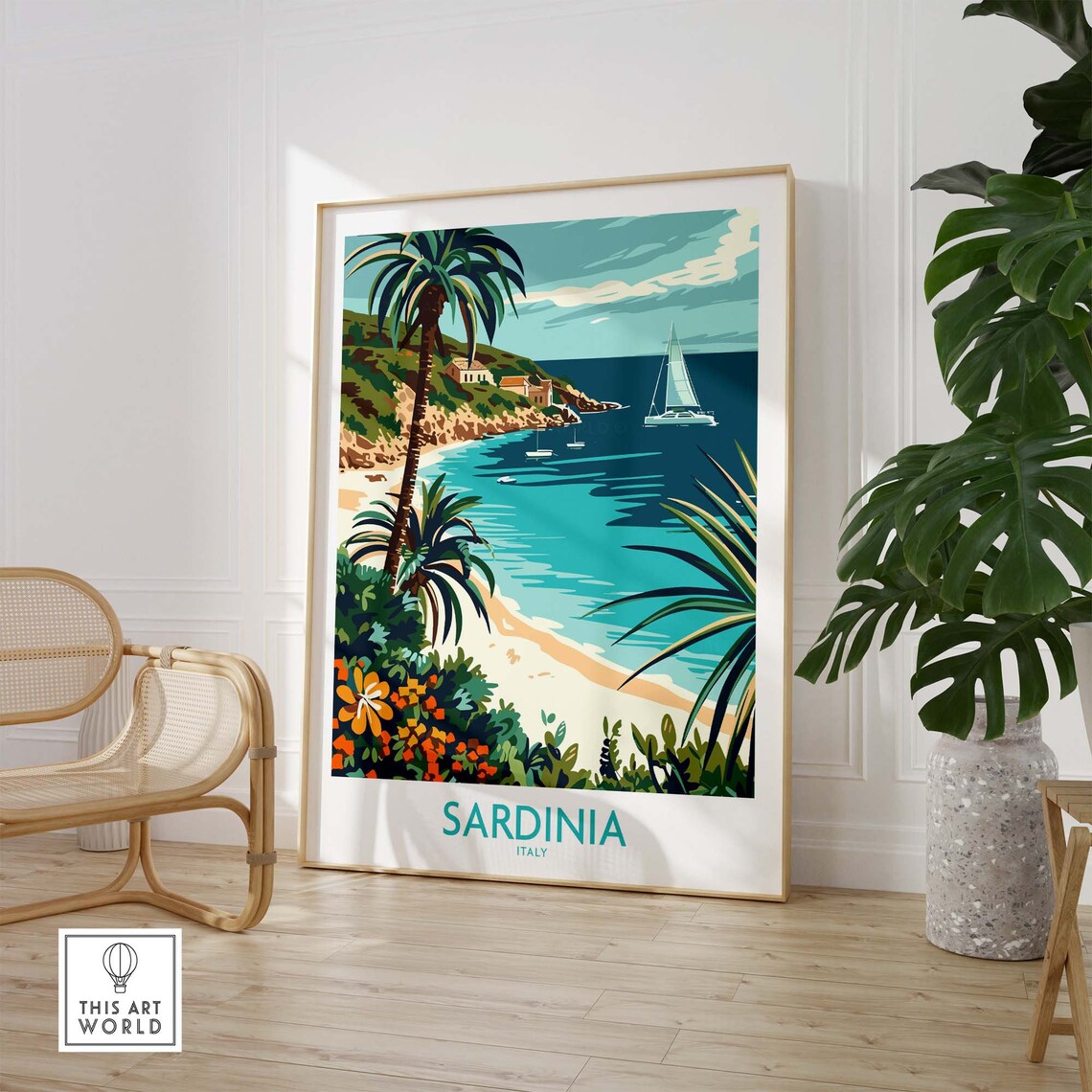 Sardinia Italy Travel Poster, Mediterranean Views - Image 2