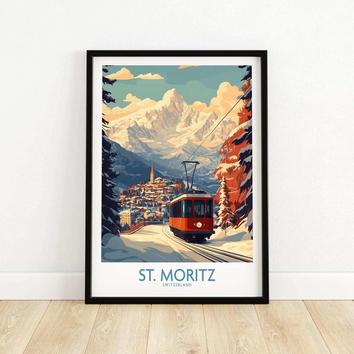 St Moritz Ski Art Print, Ski Lodge Decor - Image 5