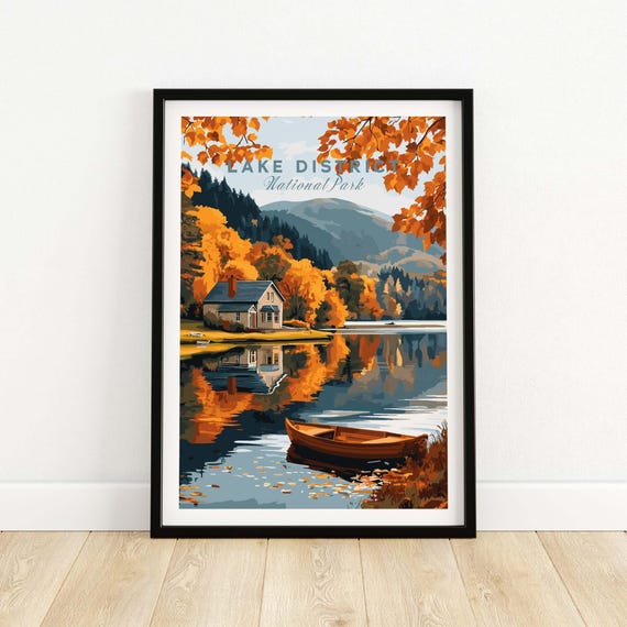 Lake District Travel Poster, Landscape Art Print