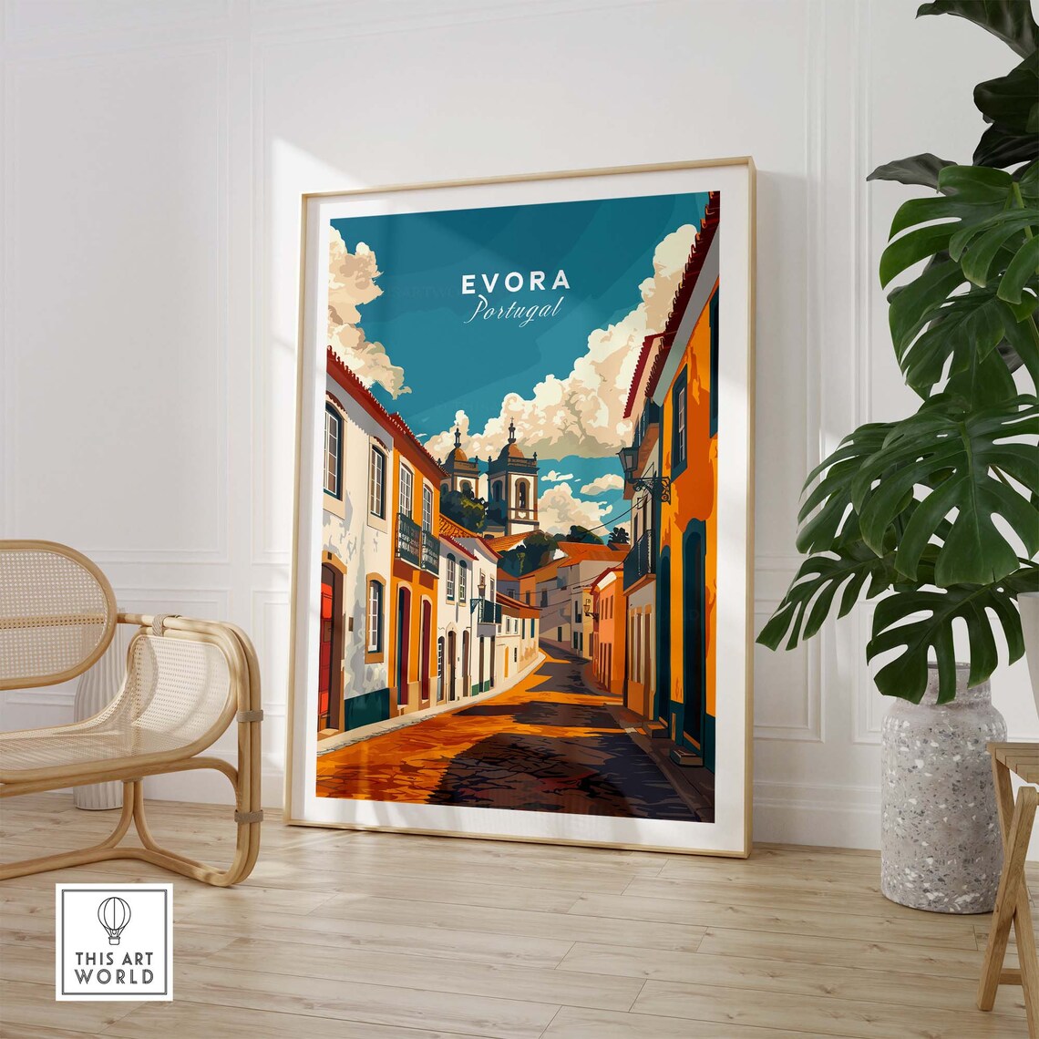 Evora Portugal Historic Old Town Cobblestone Street Travel Poster - Image 3