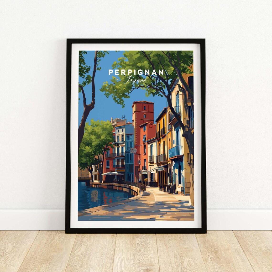 Perpignan France Sunny Canal Quay Colorful Old Town Streets Poster
