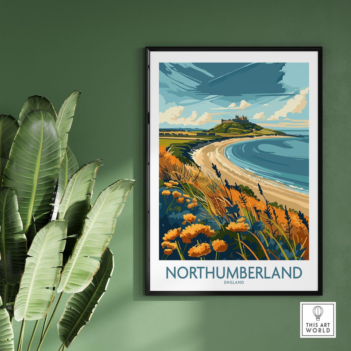 Northumberland England Coastal Dunes Castle Beach View Poster - Image 2