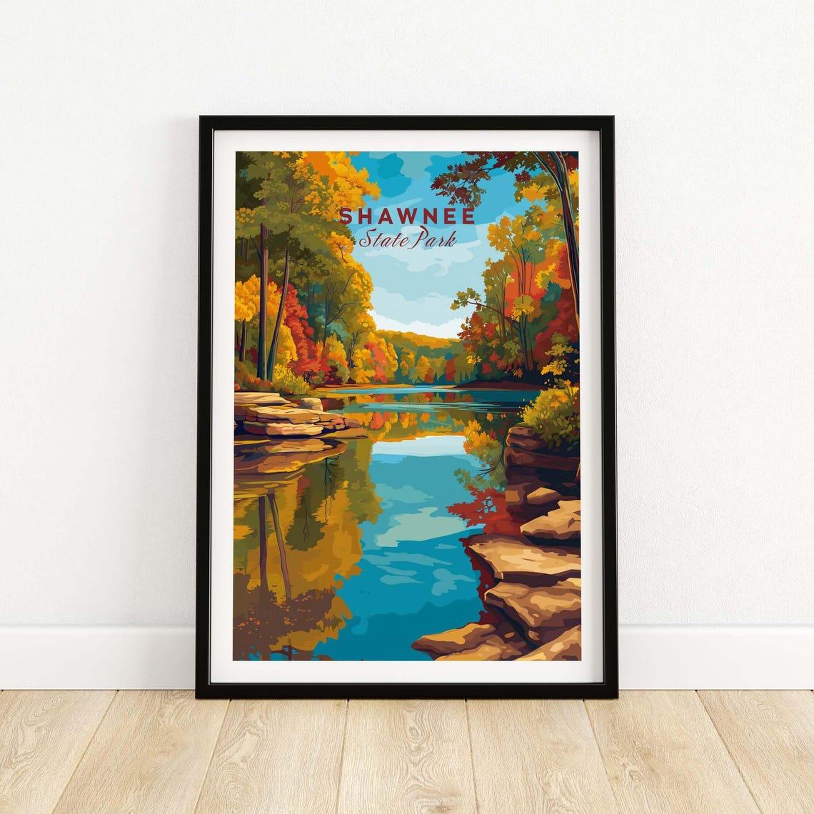Shawnee State Park Ohio Autumn Lake Reflection Fall Colors Poster