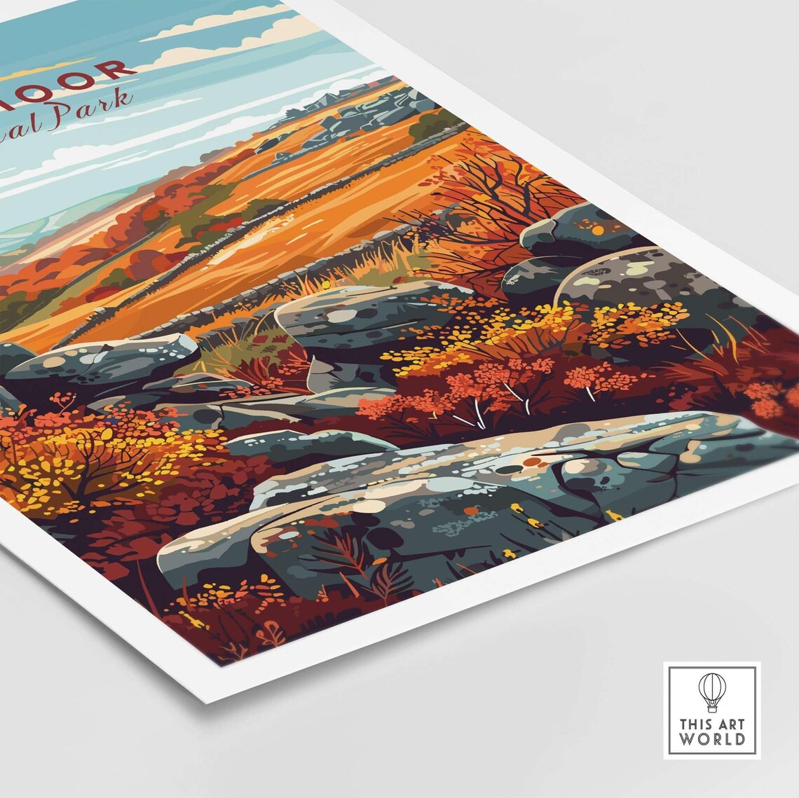 Dartmoor National Park Granite Tor Autumn Vintage Travel Poster - Image 4