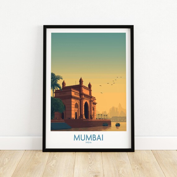 Mumbai India Gateway of India Dusk Skyline Birds Travel Poster