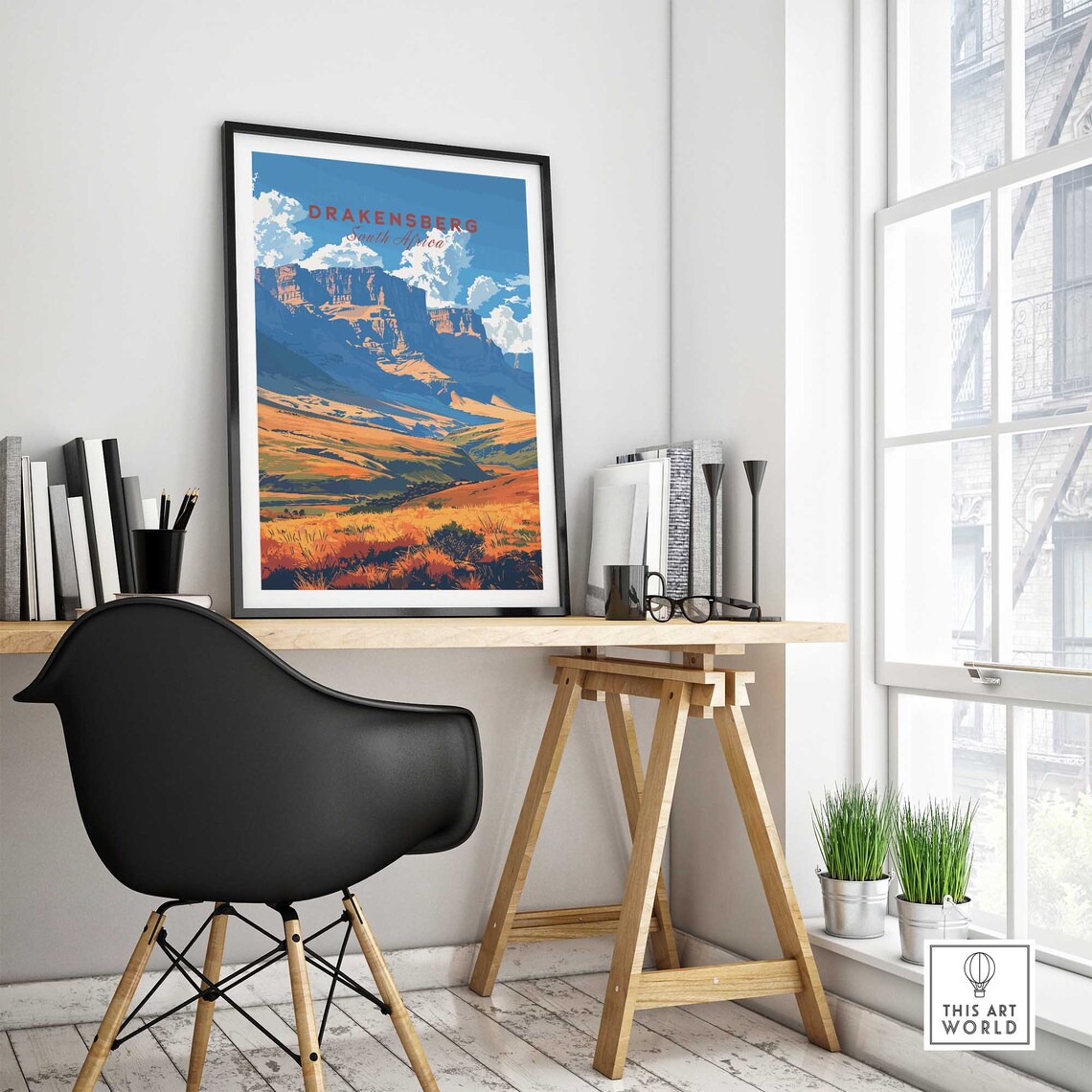 Drakensberg South Africa Golden Escarpment Retro Travel Poster - Image 4