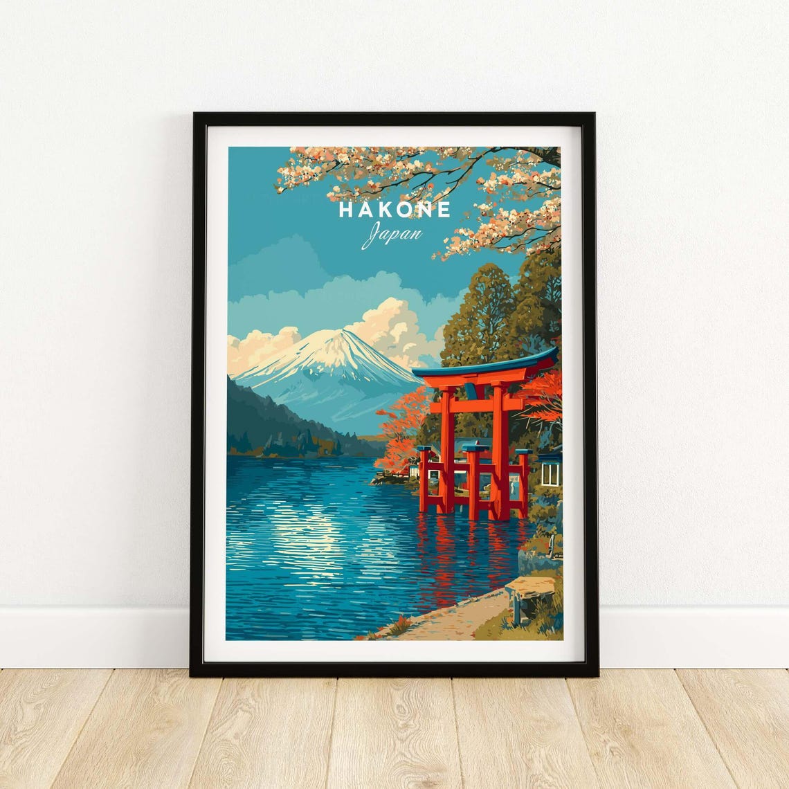 Hakone Japan Mount Fuji Red Torii Lake Ashi Spring Travel Poster