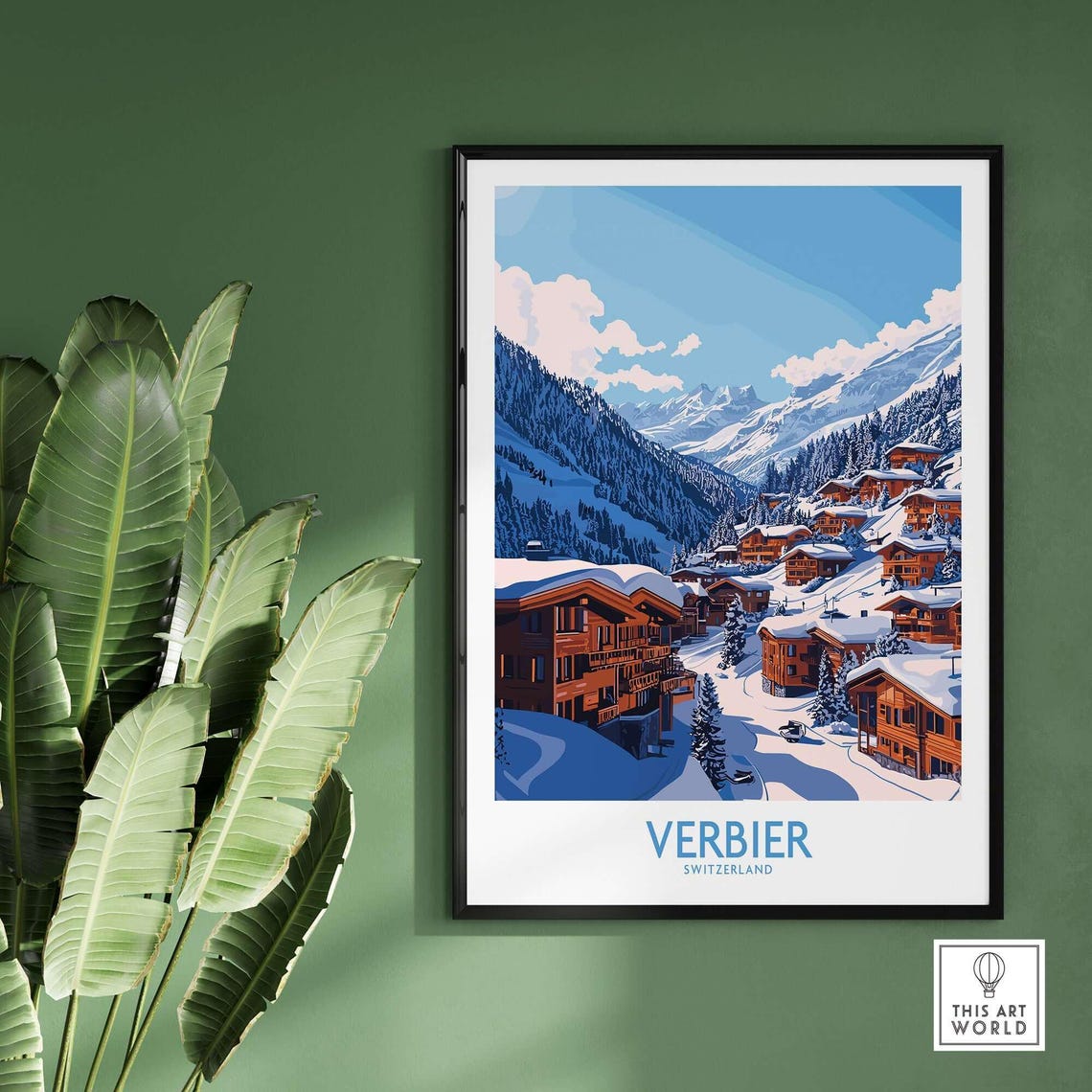 Verbier Switzerland Snowy Chalet Village Alpine Winter Travel Poster - Image 2