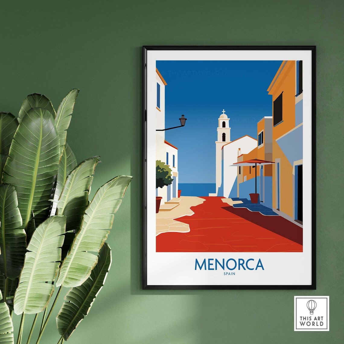 Menorca Spain Old Town Church Tower Street Vintage Travel Poster - Image 2
