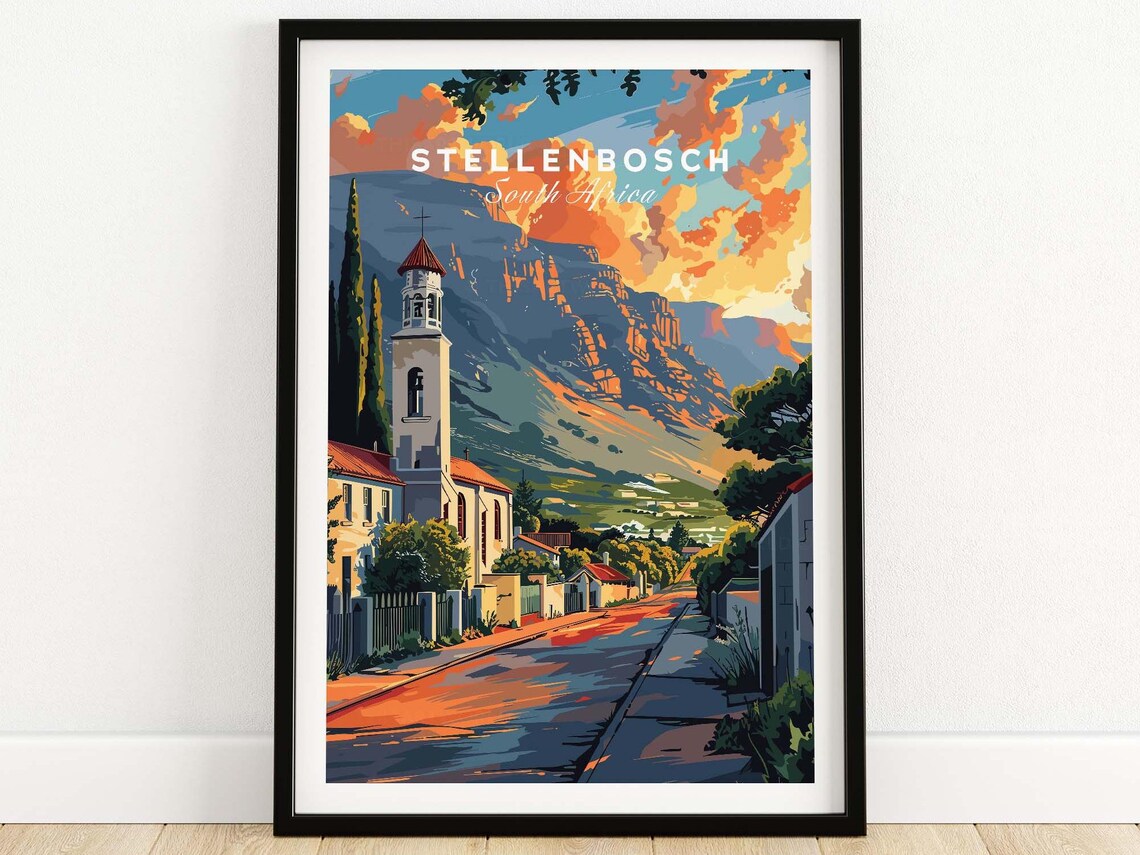 Stellenbosch South Africa Church Street Mountain Sunset Art Poster