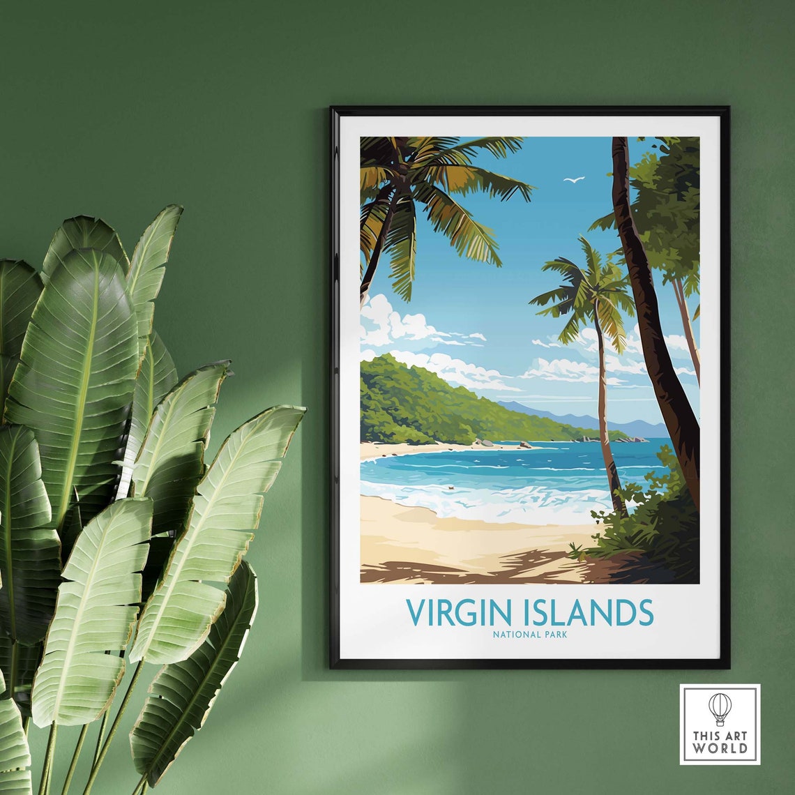 Virgin Islands National Park Palm Beach Vintage Travel Poster - Image 2