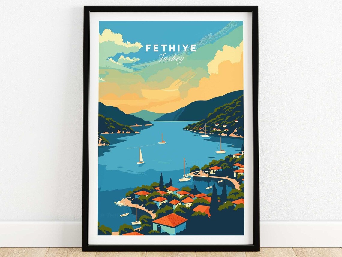 Fethiye Turkey Modern Travel Poster, Wall Decor