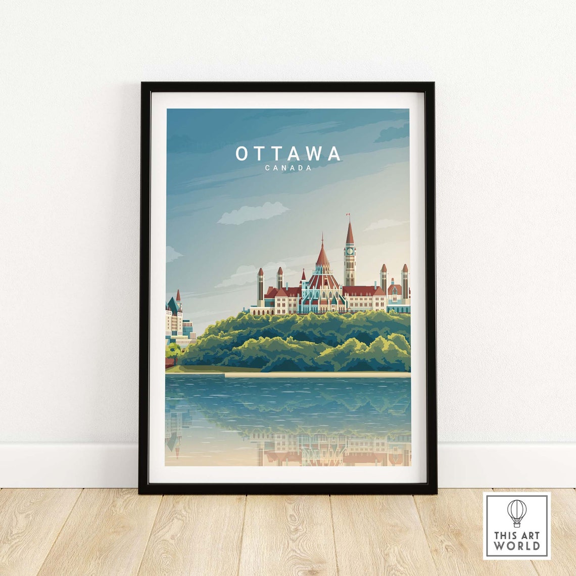Ottawa Canada Parliament Buildings River Vintage Travel Poster