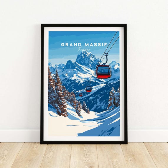 Ski Wall Art Grand Massif Lodge Print Home Decor Room Family Gift France Lovers Poster Winter Sport