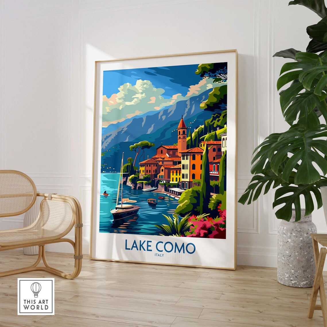 Lake Como Italy Lakeside Village Sailboats Mountains Travel Poster - Image 2