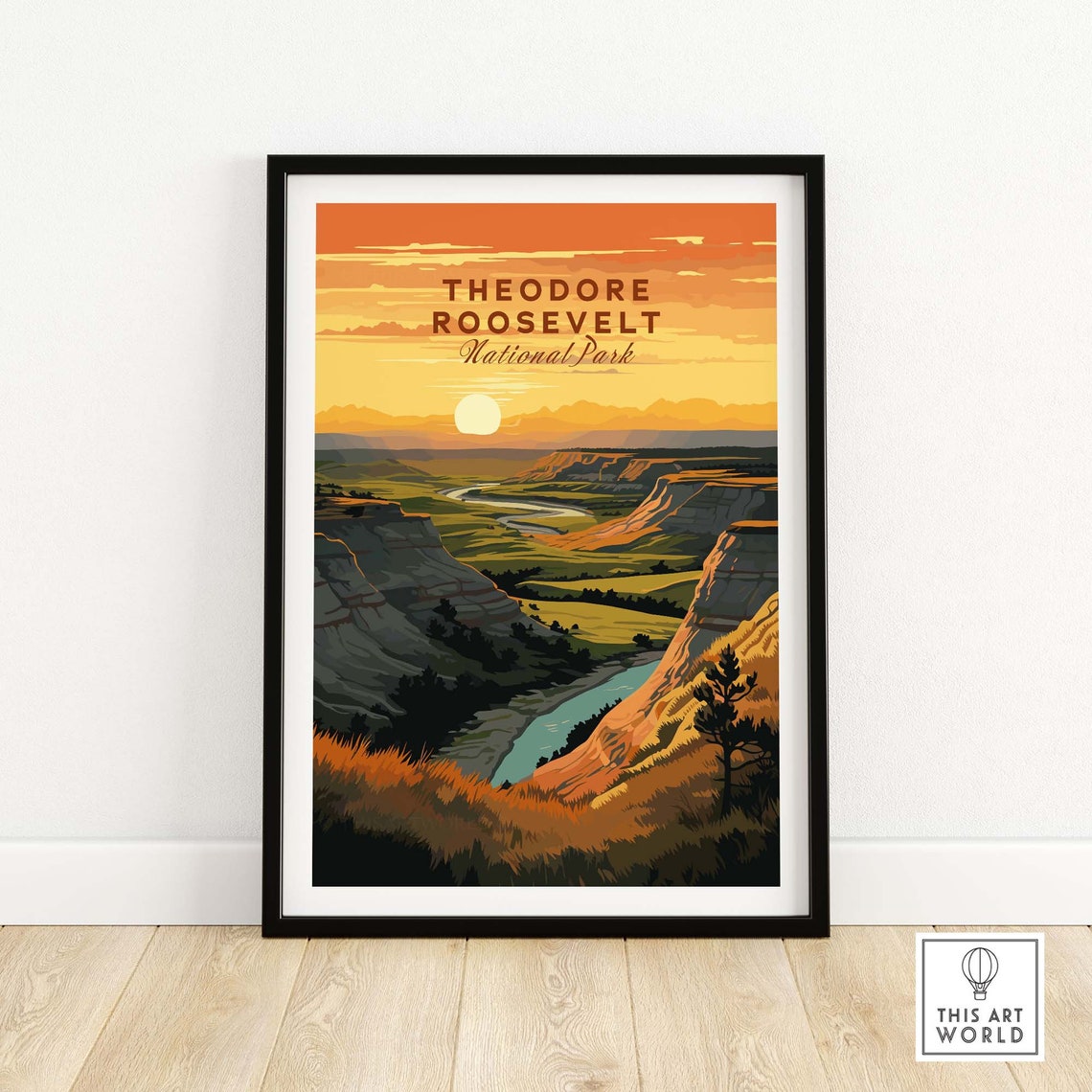 Theodore Roosevelt National Park Badlands Sunset River Poster