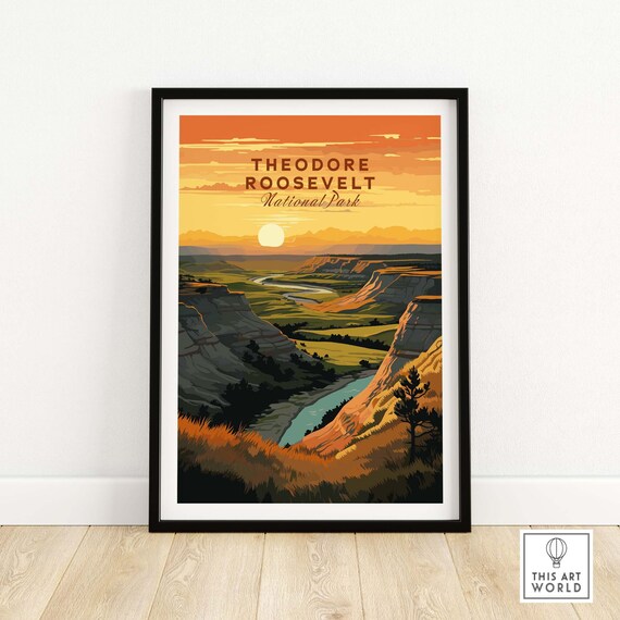 Theodore Roosevelt National Park Badlands Sunset River Poster