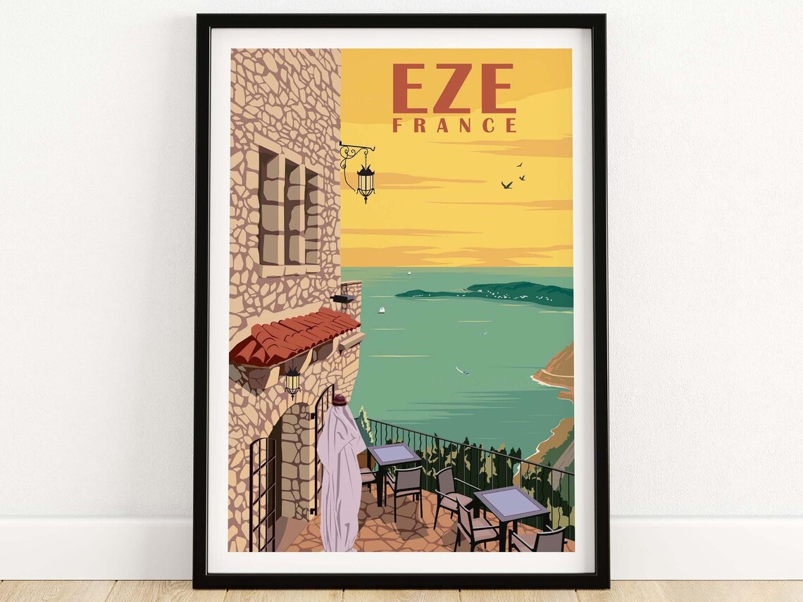 Eze France Travel Poster, French Riviera Decor