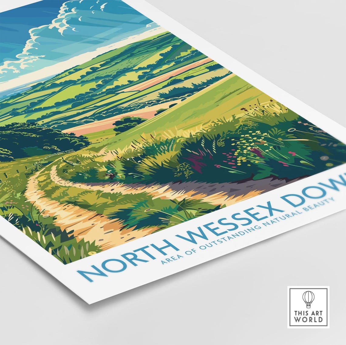 North Wessex Downs Art Print Travel Poster Wessex Downs Artwork Poster Gift Home Decor Wessex Downs Illustration Art Lover Aonb Print - Image 4