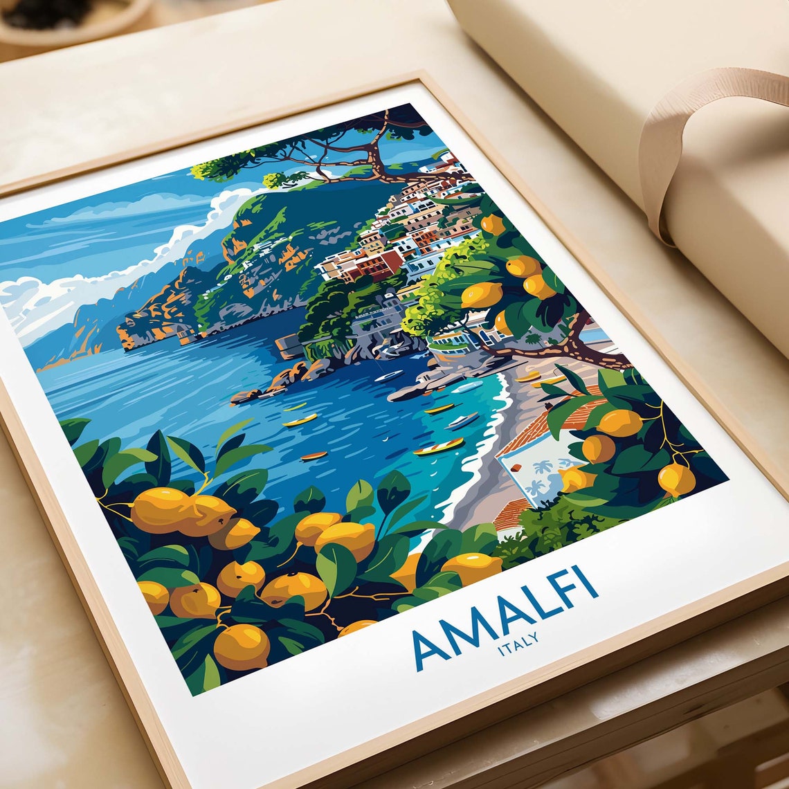 Amalfi Italy Lemon Trees Cliffside Town Boats Beach Cove Poster
