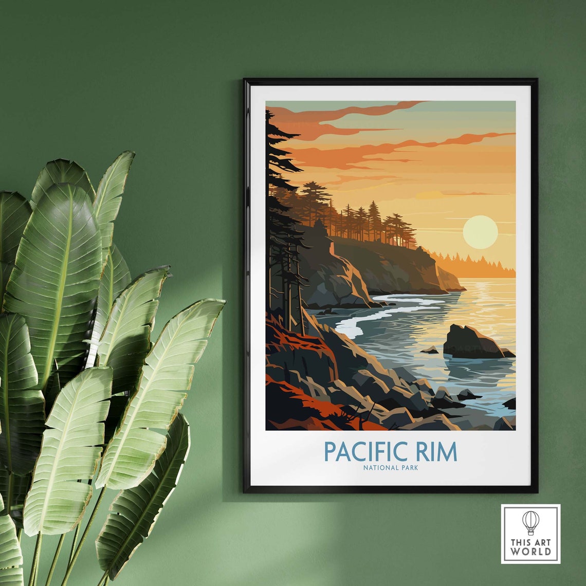 Pacific Rim National Park Golden Sunset Cliffs Forest Coast Poster - Image 2