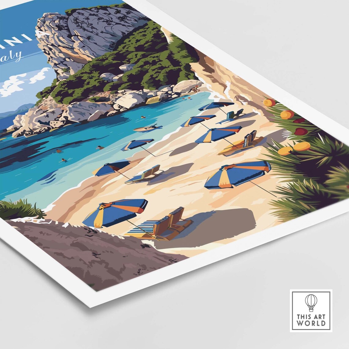 Sardinia Italy Beach Umbrellas Turquoise Cove Vintage Travel Poster - Image 4