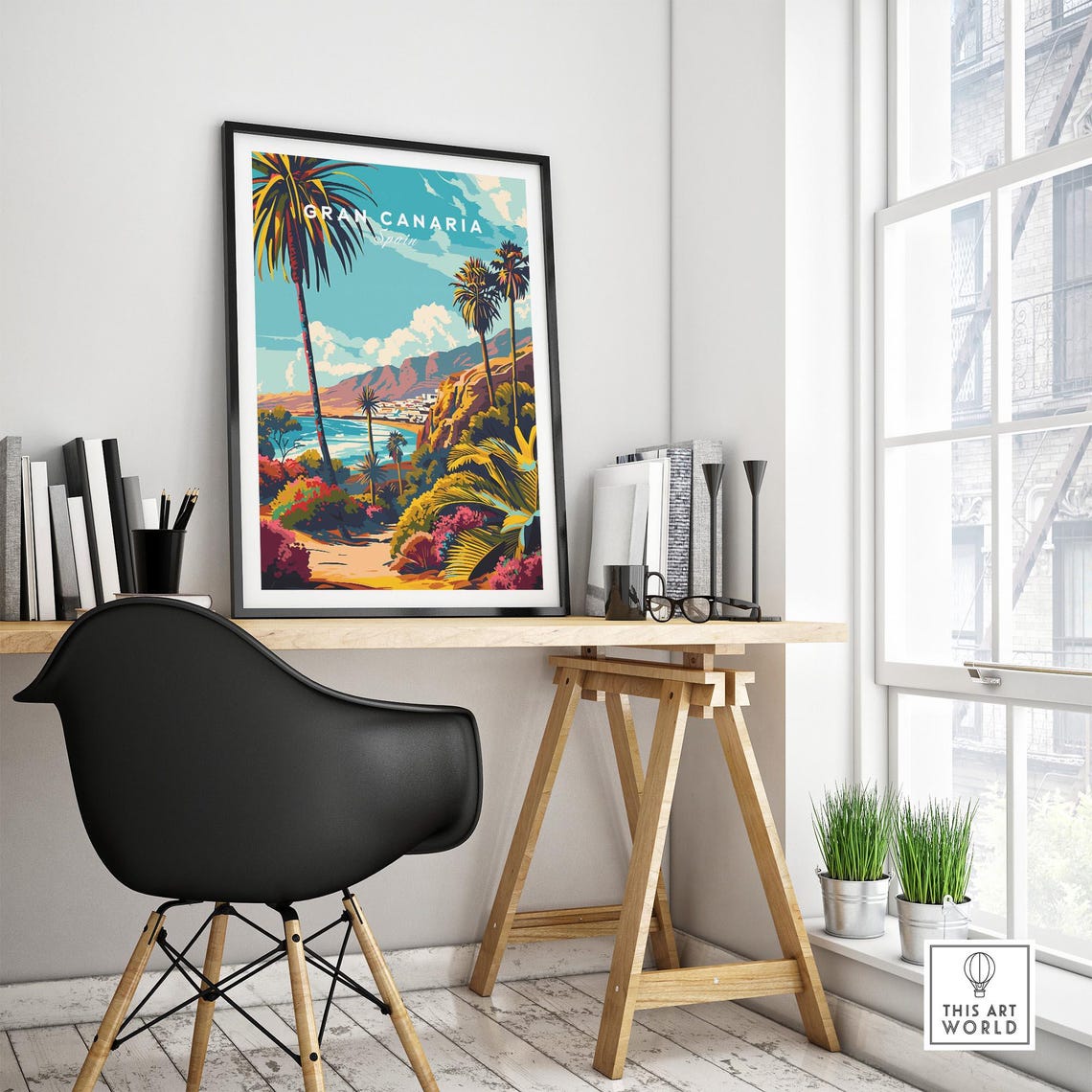 Gran Canaria Spain Palm Trees Coastal Cliff Sunset Art Poster - Image 4