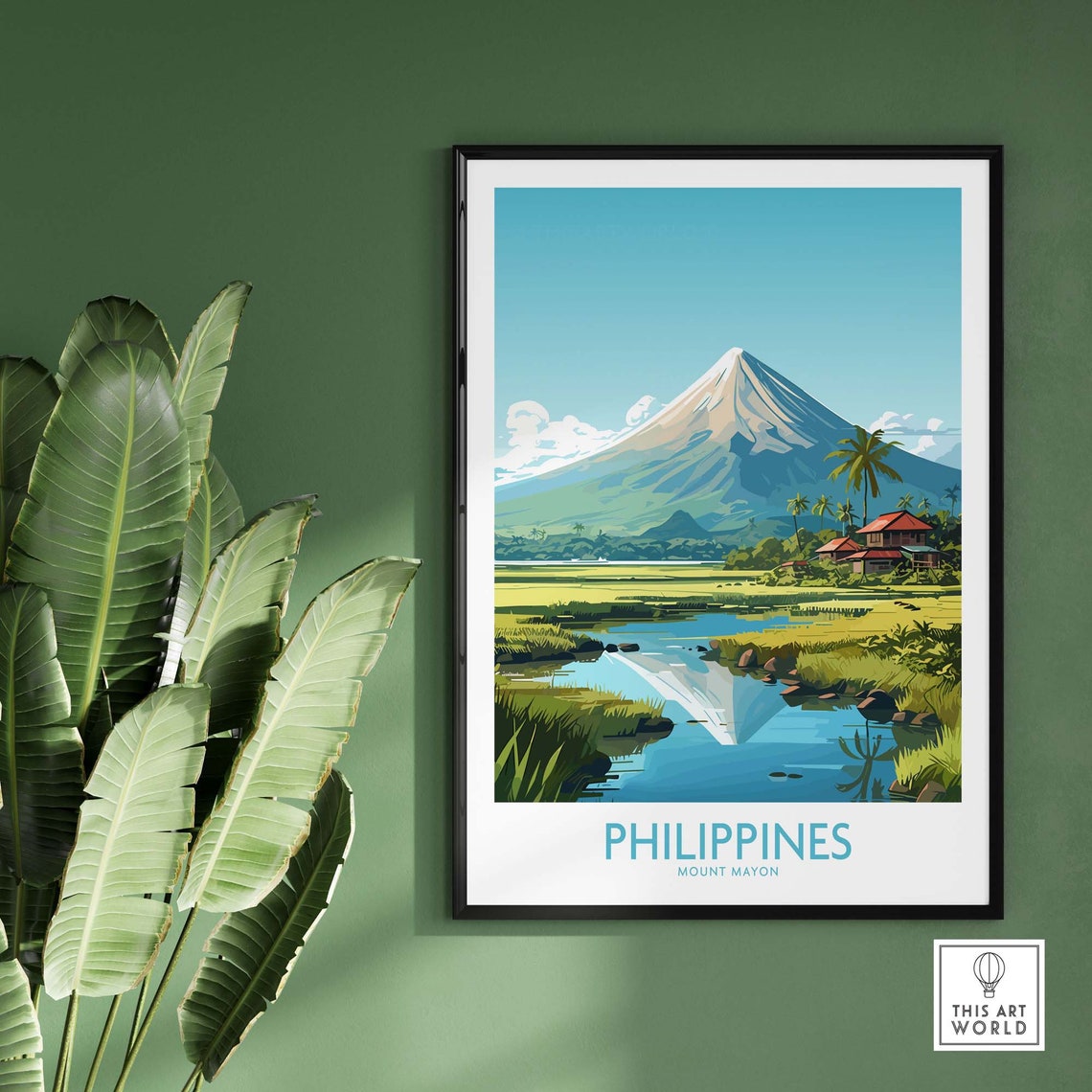 Philippines Mount Mayon Volcano Rice Field Reflection Travel Poster - Image 2