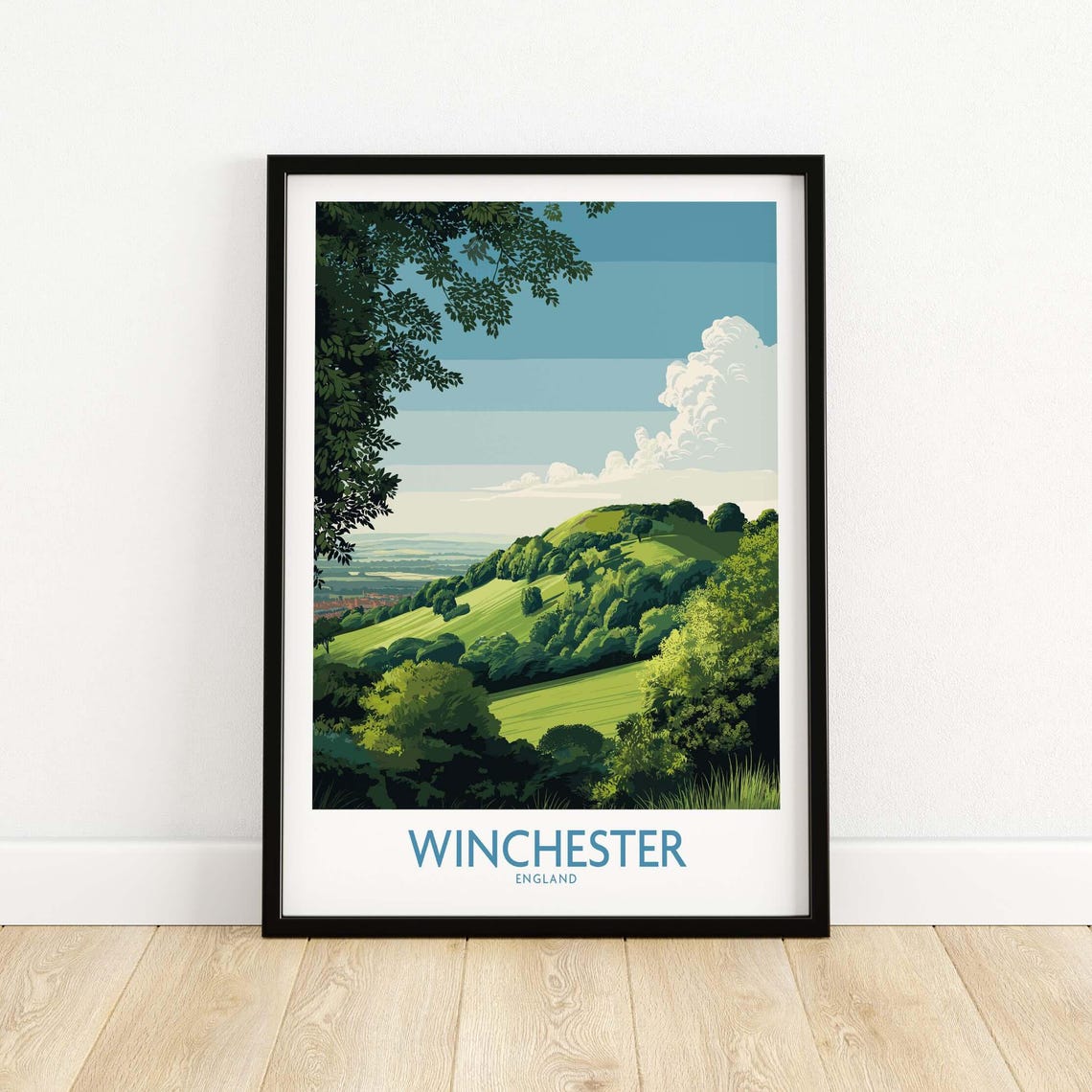 Winchester England Rolling Green Hills Countryside Art Poster