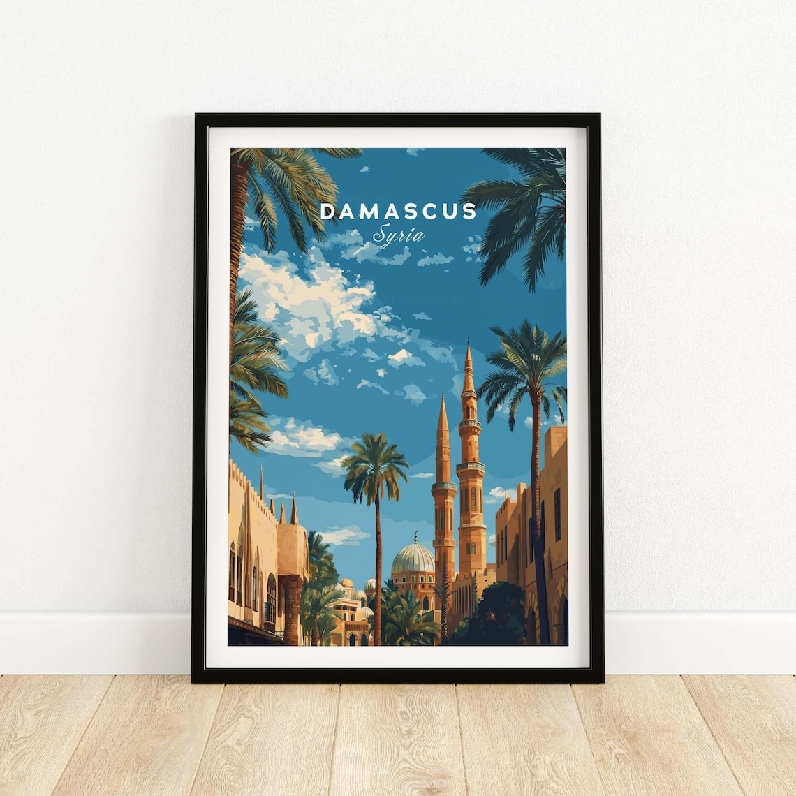 Damascus Syria Palm Lined Mosque Square Old City Travel Art Print