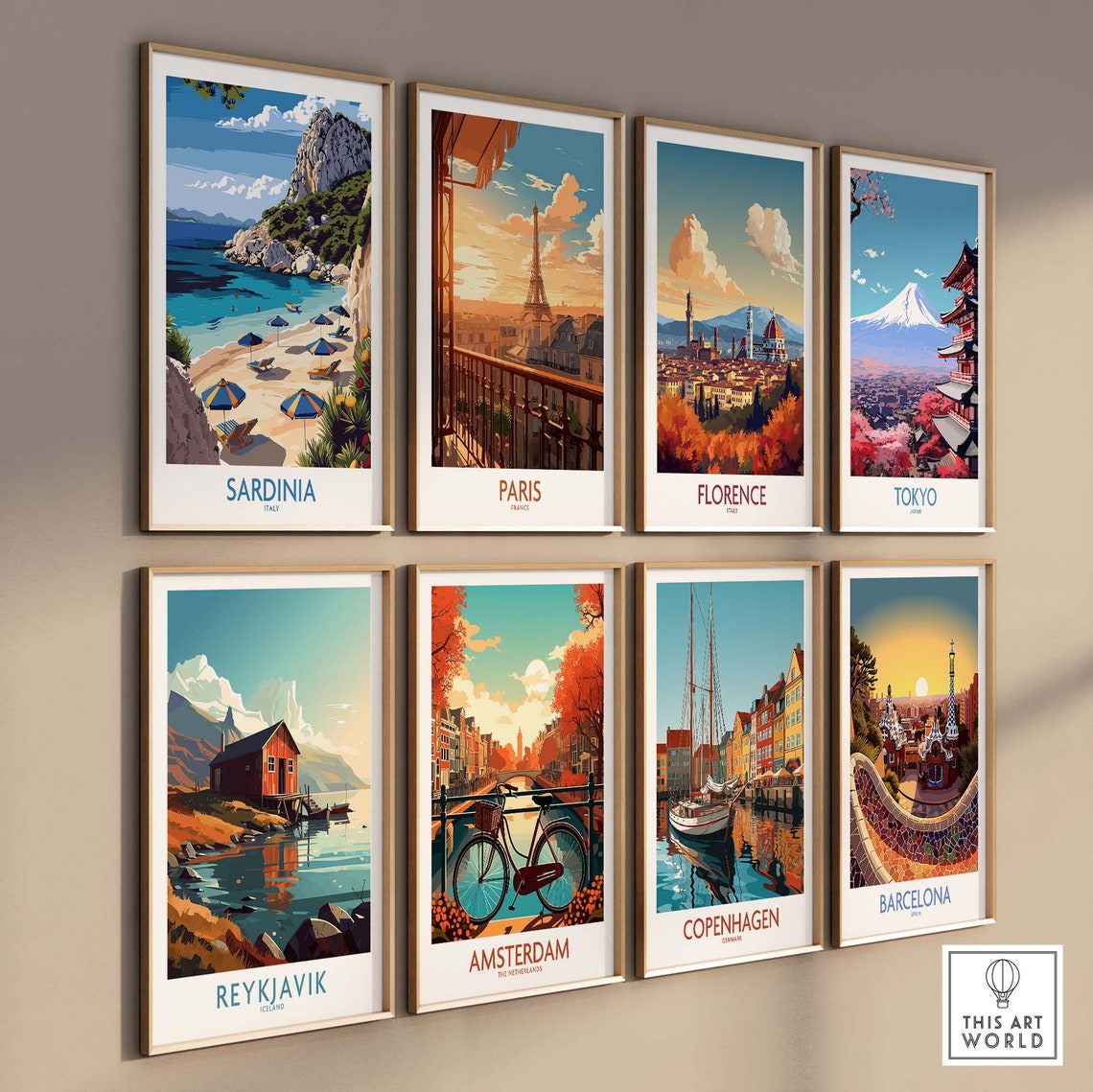 Sardinia Italy Sandy Beach Umbrellas Rocky Cove Turquoise Sea Poster - Image 3