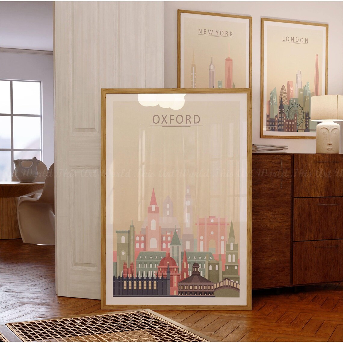 Oxford England Pastel City Skyline University Spires Art Poster - Image 2