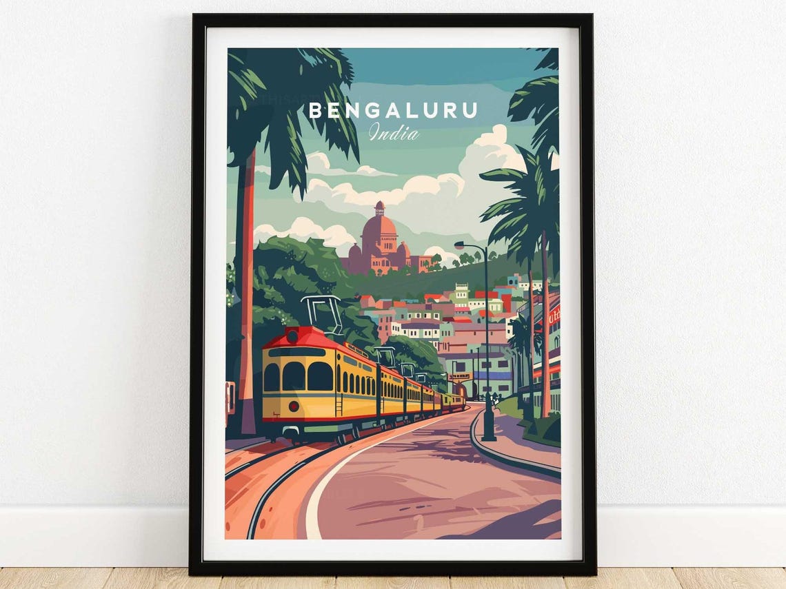 Bengaluru India Red Tram Street Domed Palace City View Poster
