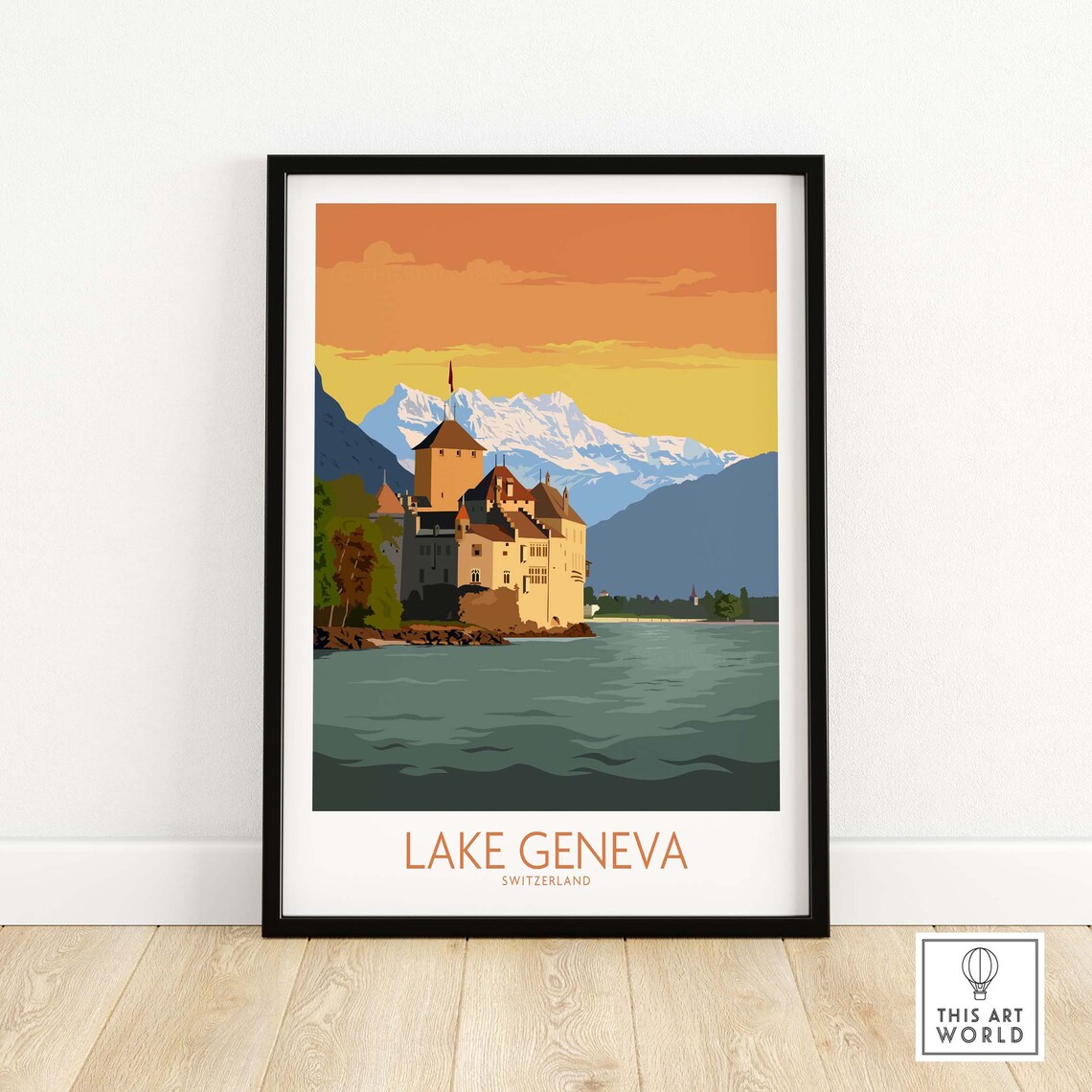 Lake Geneva Travel Poster, Switzerland Wall Art Print