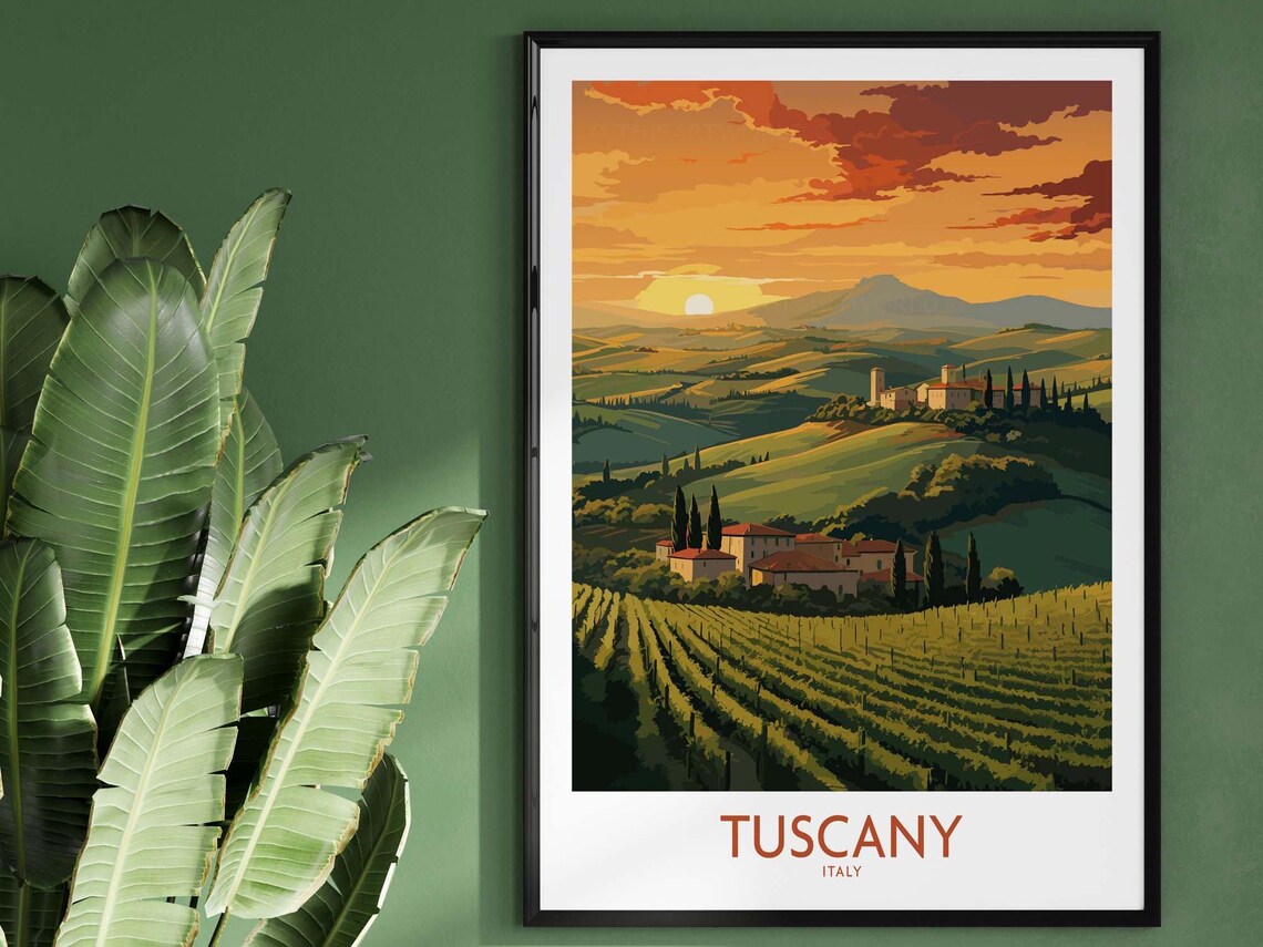 Tuscany Italy Travel Poster, Tuscan Wall Art Print