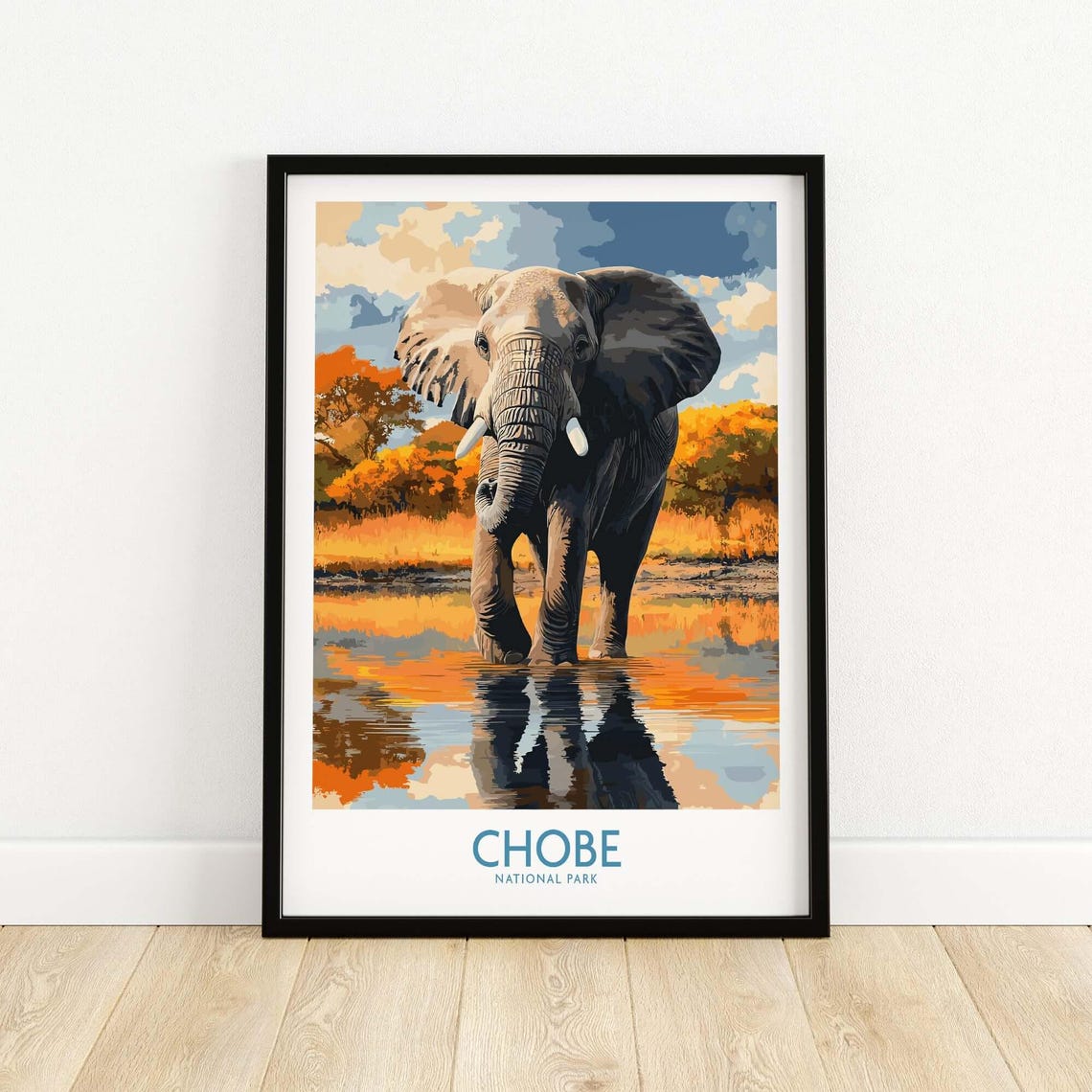 Chobe National Park African Elephant at Waterhole Wildlife Poster