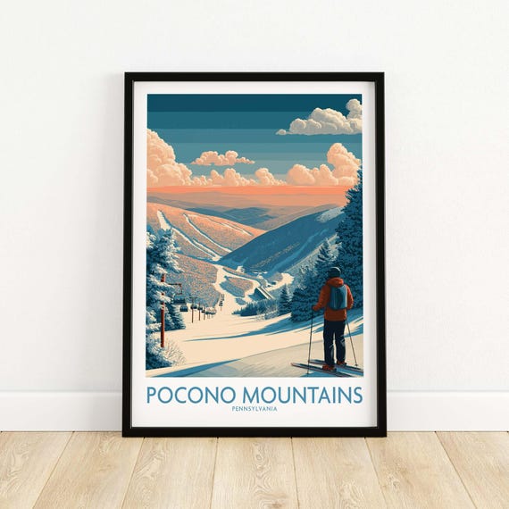 Pocono Mountains Wall Art Print Pennsylvania Poster Ski Resort Winter Sports Artwork Adventure Home Decor Skiing Gift