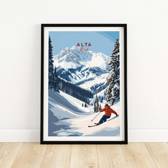 Alta Utah Ski Poster, Vintage Mountain Travel Poster